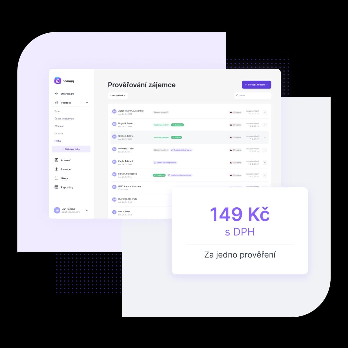 Prověření rizikovosti osob v 5 českých a 8 slovenských registrech